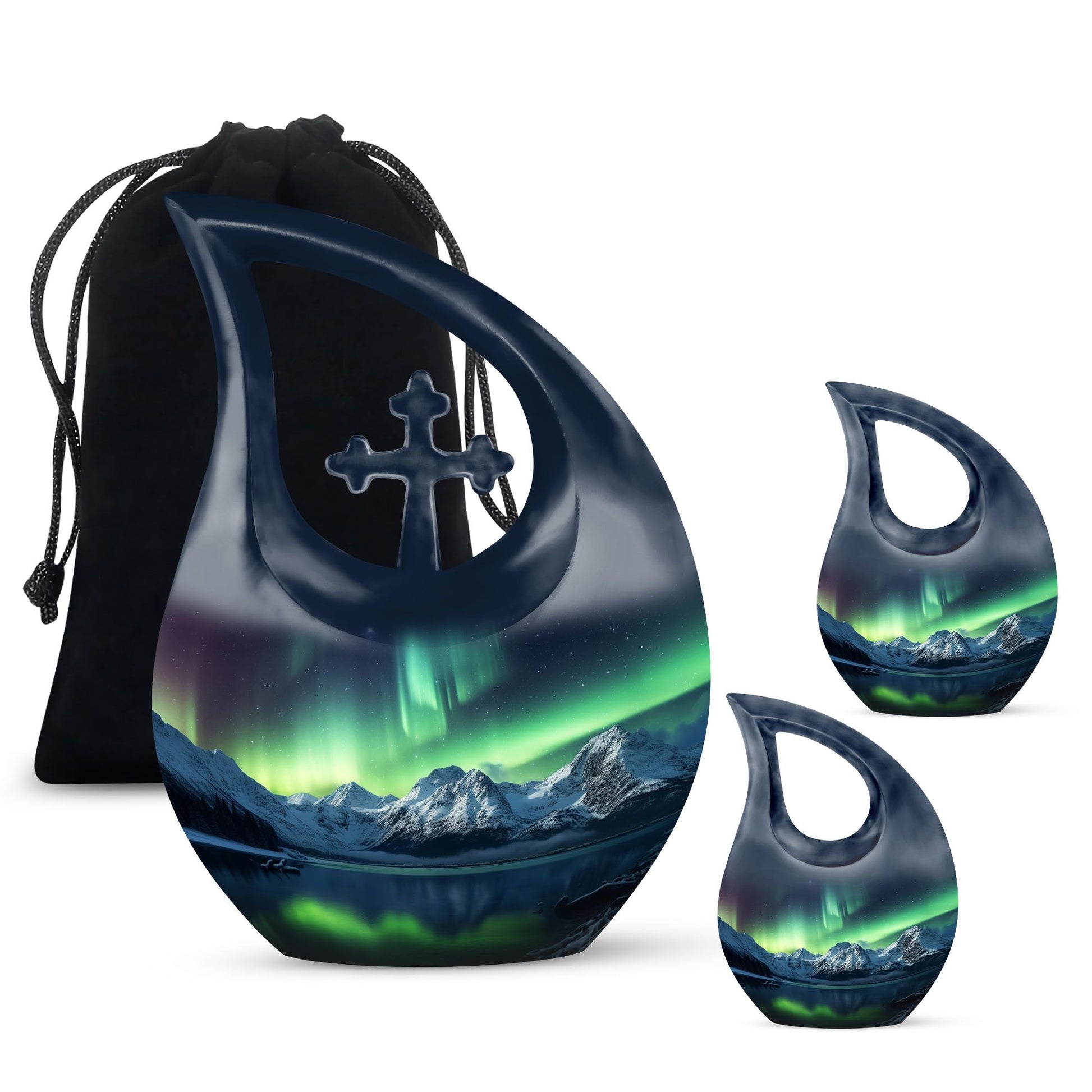 Teardrop Shape Aurora Borealis Urn Large Urn With 2 Keepsake Urn