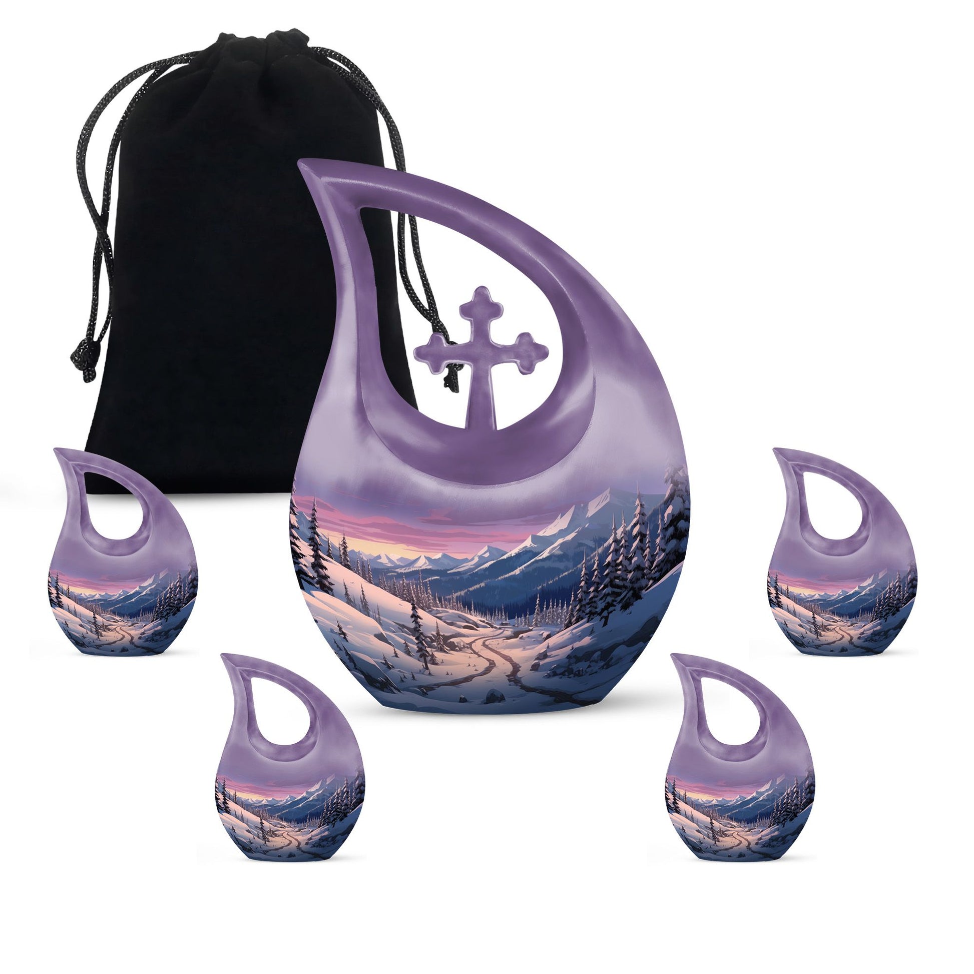 Winter's Graceful Slumber - Northern Lights Teardrop, Heart Shape Urn