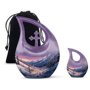 Winter's Graceful Slumber - Northern Lights Teardrop, Heart Shape Urn