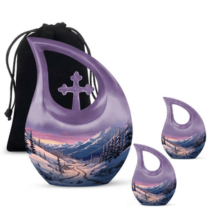 Winter's Graceful Slumber - Northern Lights Teardrop, Heart Shape Urn