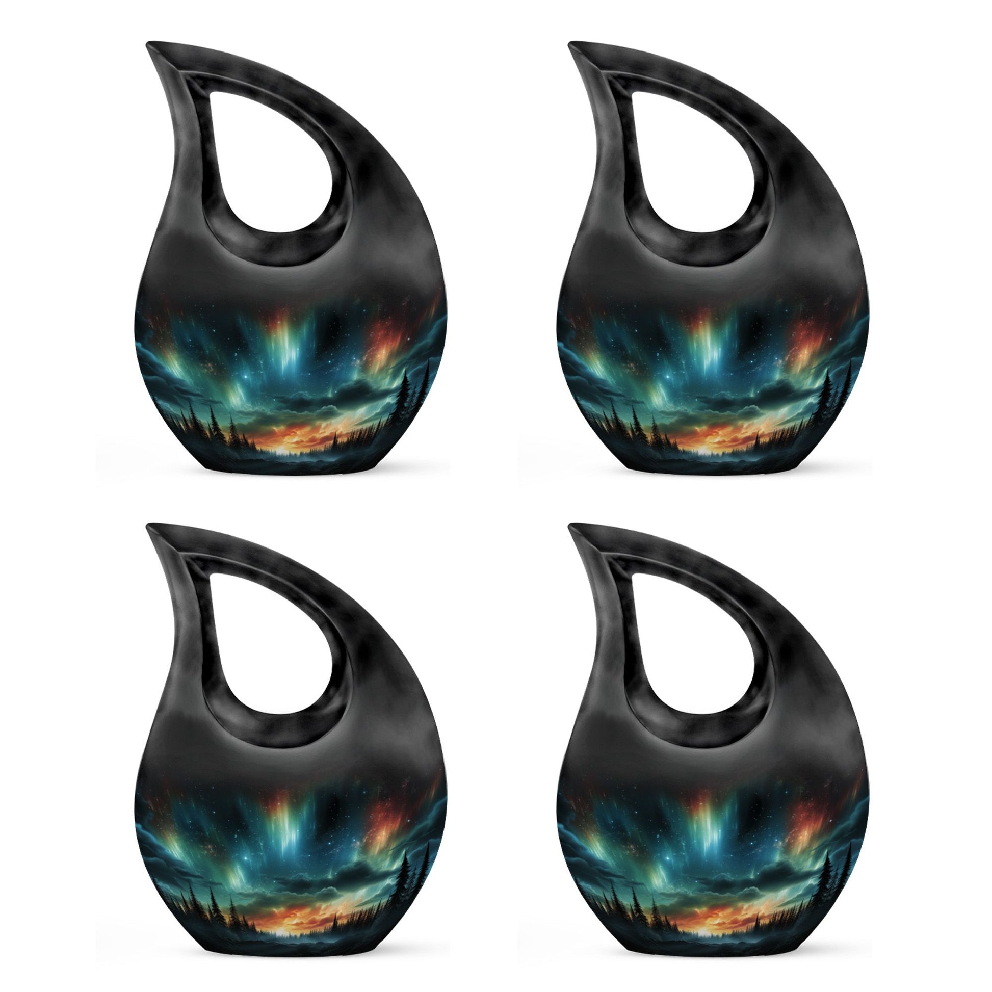 The Forest's Luminous Veil - Northern Lights Teardrop, Heart Shape Urn
