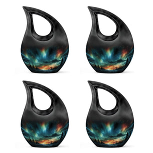 The Forest's Luminous Veil - Northern Lights Teardrop, Heart Shape Urn