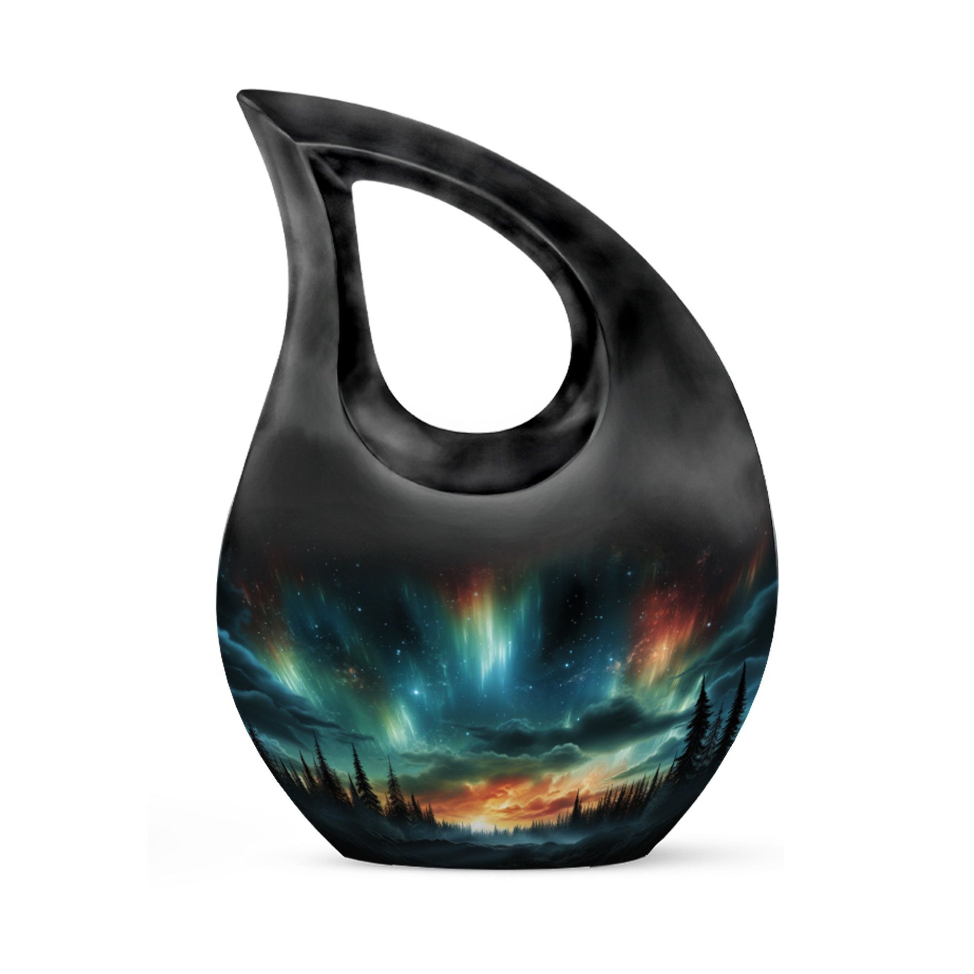 The Forest's Luminous Veil - Northern Lights Teardrop, Heart Shape Urn