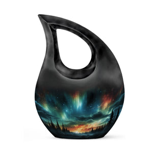 The Forest's Luminous Veil - Northern Lights Teardrop, Heart Shape Urn
