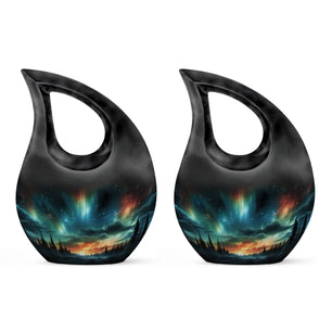 The Forest's Luminous Veil - Northern Lights Teardrop, Heart Shape Urn