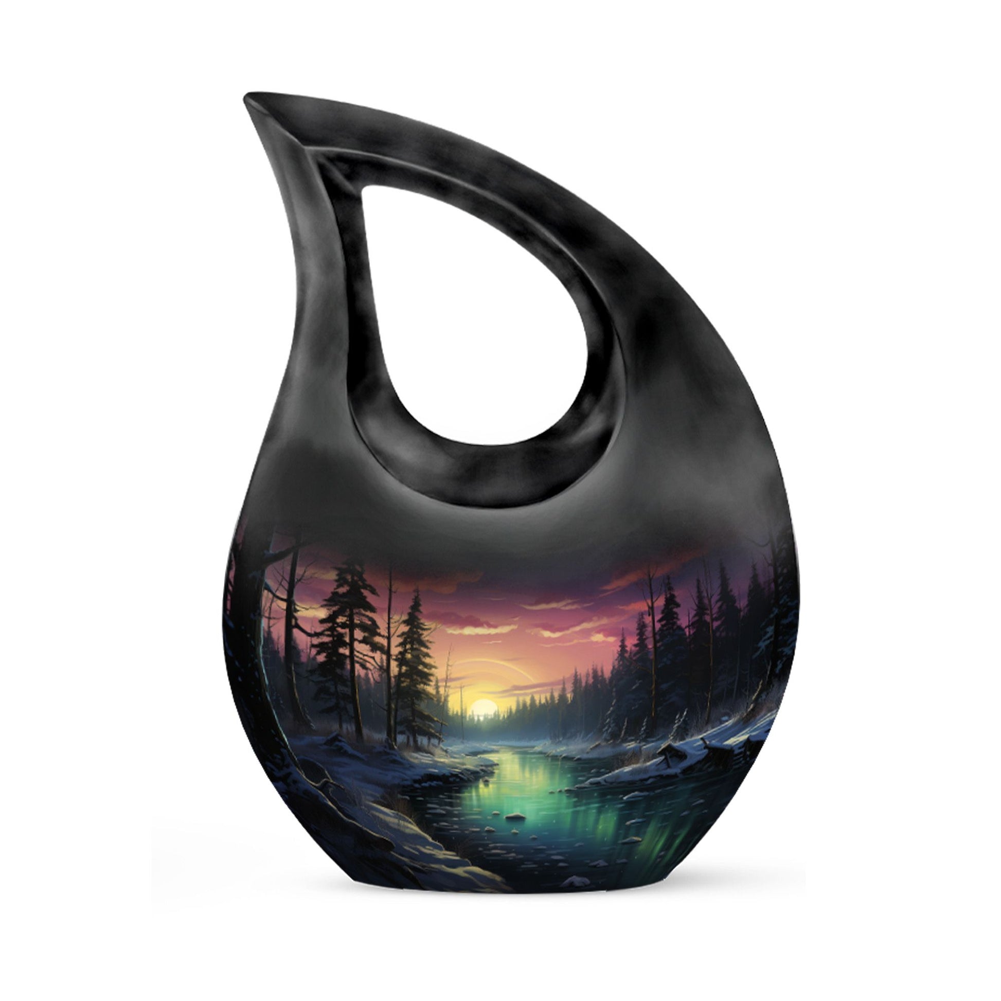 Glow On A Frozen Creek - Northern Lights Teardro Urn For Ashes