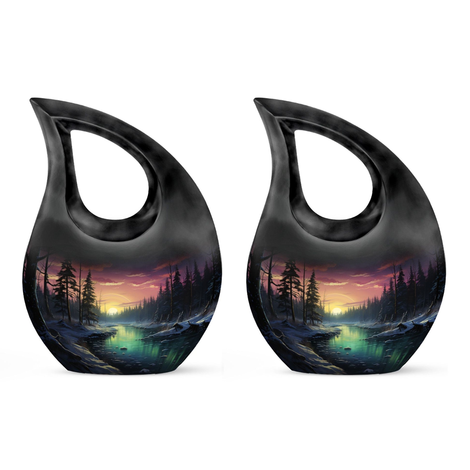 Glow On A Frozen Creek - Northern Lights Teardro Urn For Ashes