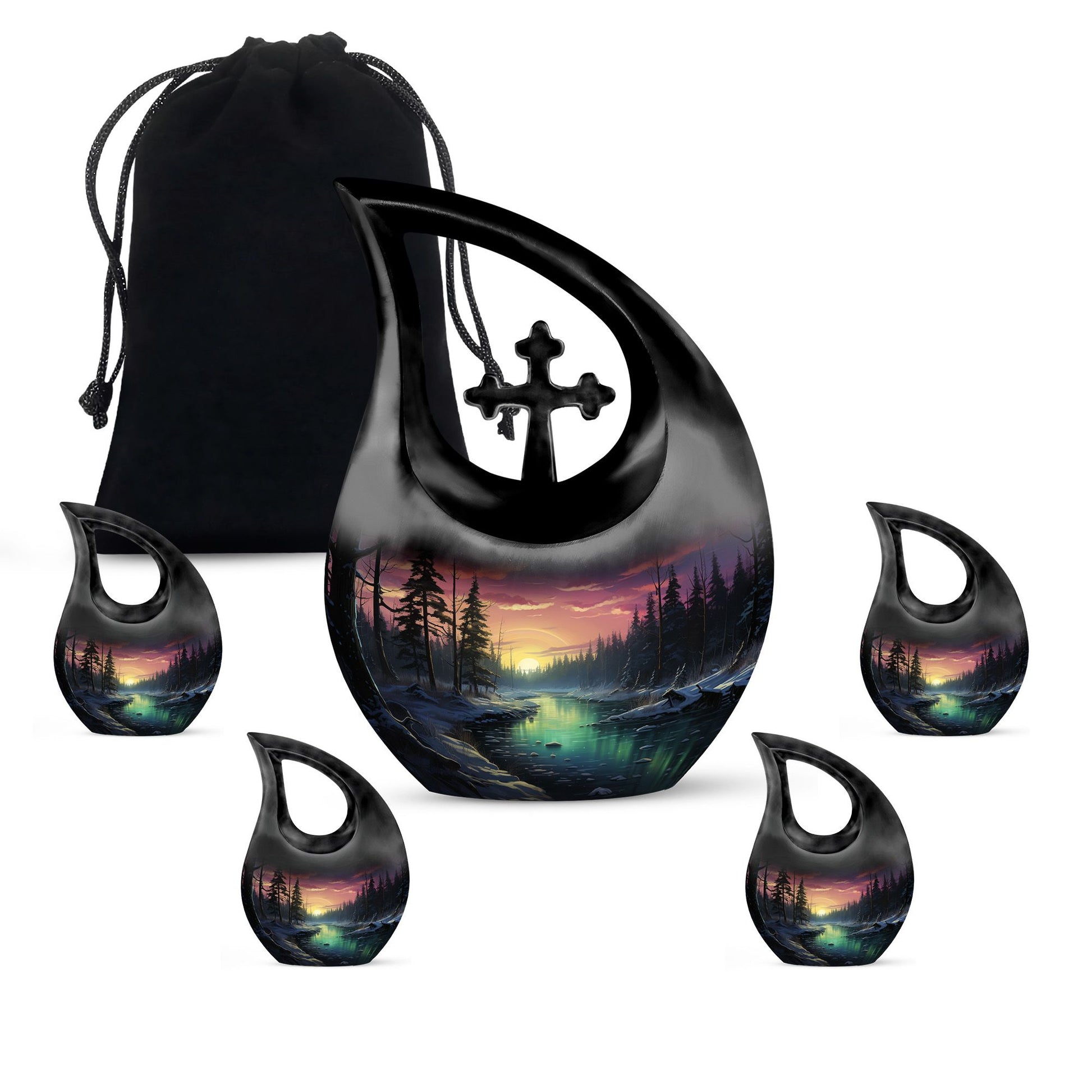 Glow On A Frozen Creek - Northern Lights Teardro Urn For Ashes