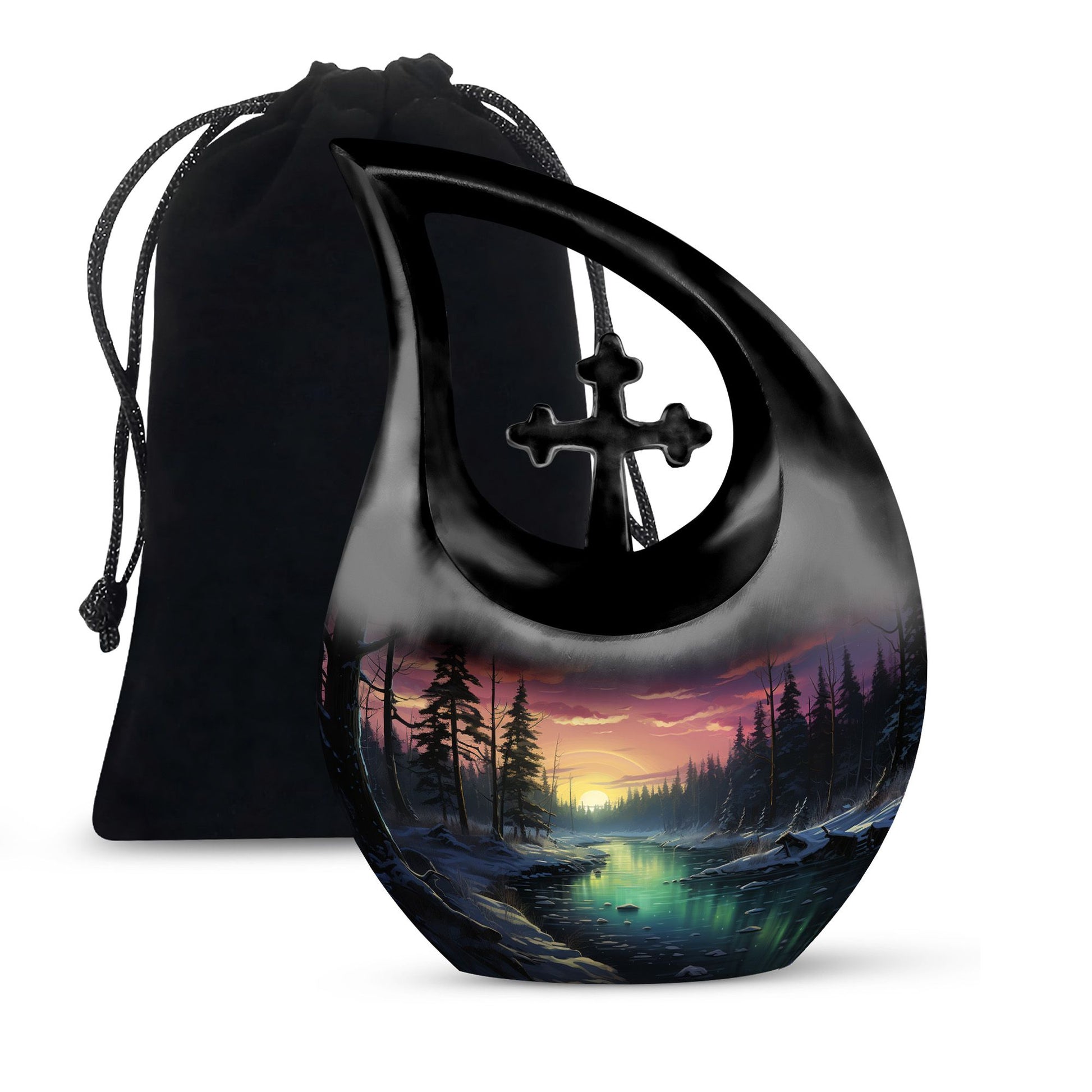 Glow On A Frozen Creek - Northern Lights Teardro Urn For Ashes