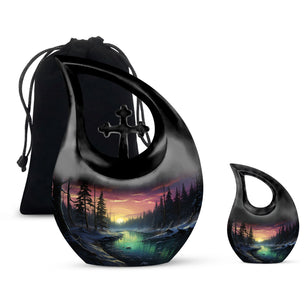 Glow On A Frozen Creek - Northern Lights Teardro Urn For Ashes