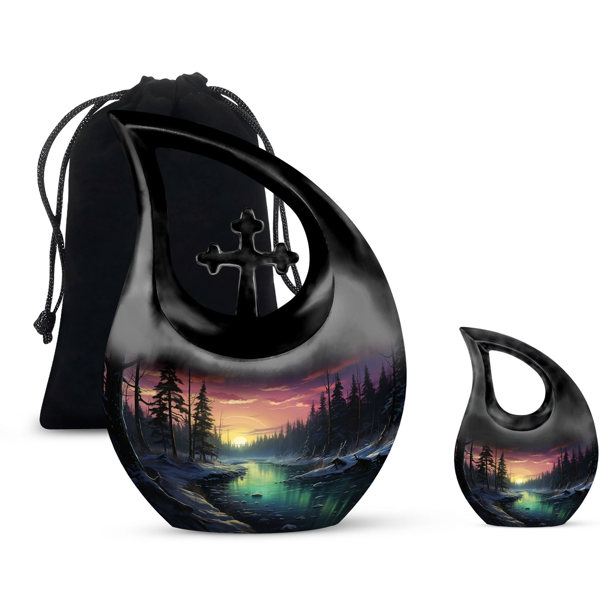 Glow On A Frozen Creek - Northern Lights Teardro Urn For Ashes