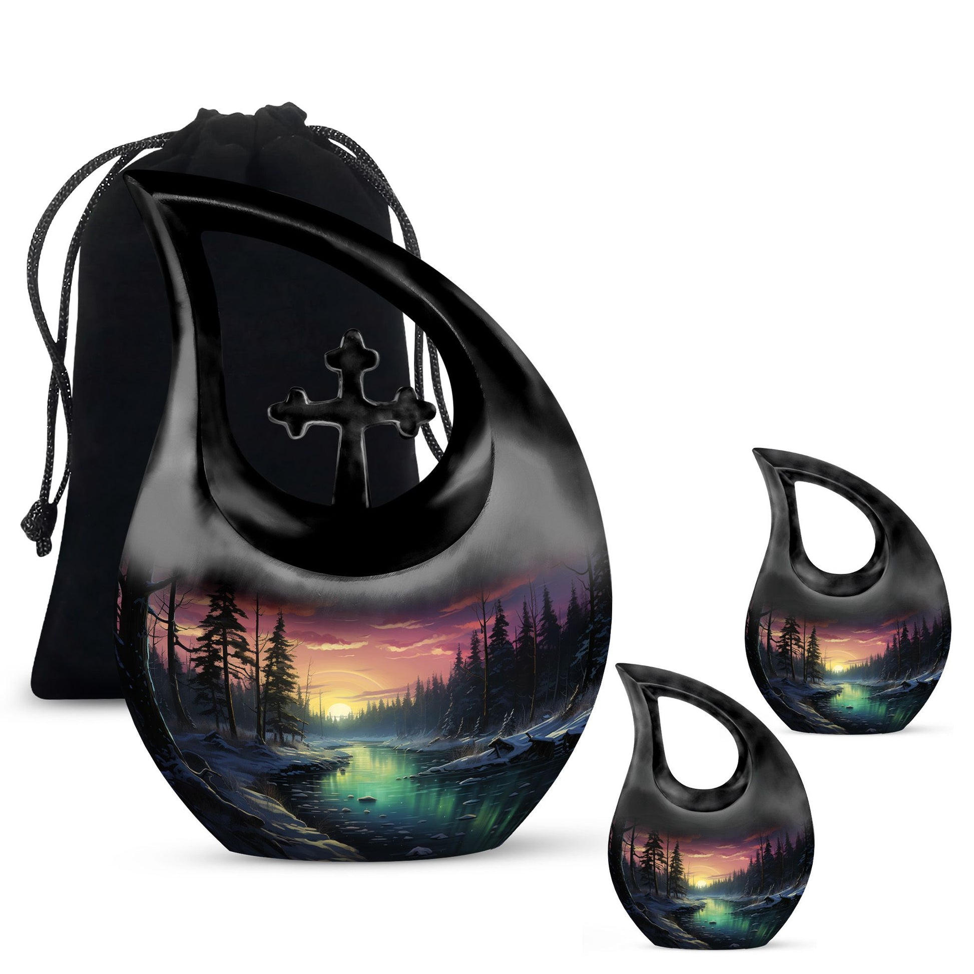 Glow On A Frozen Creek - Northern Lights Teardro Urn For Ashes