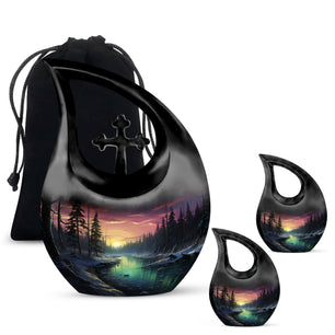 Glow On A Frozen Creek - Northern Lights Teardro Urn For Ashes
