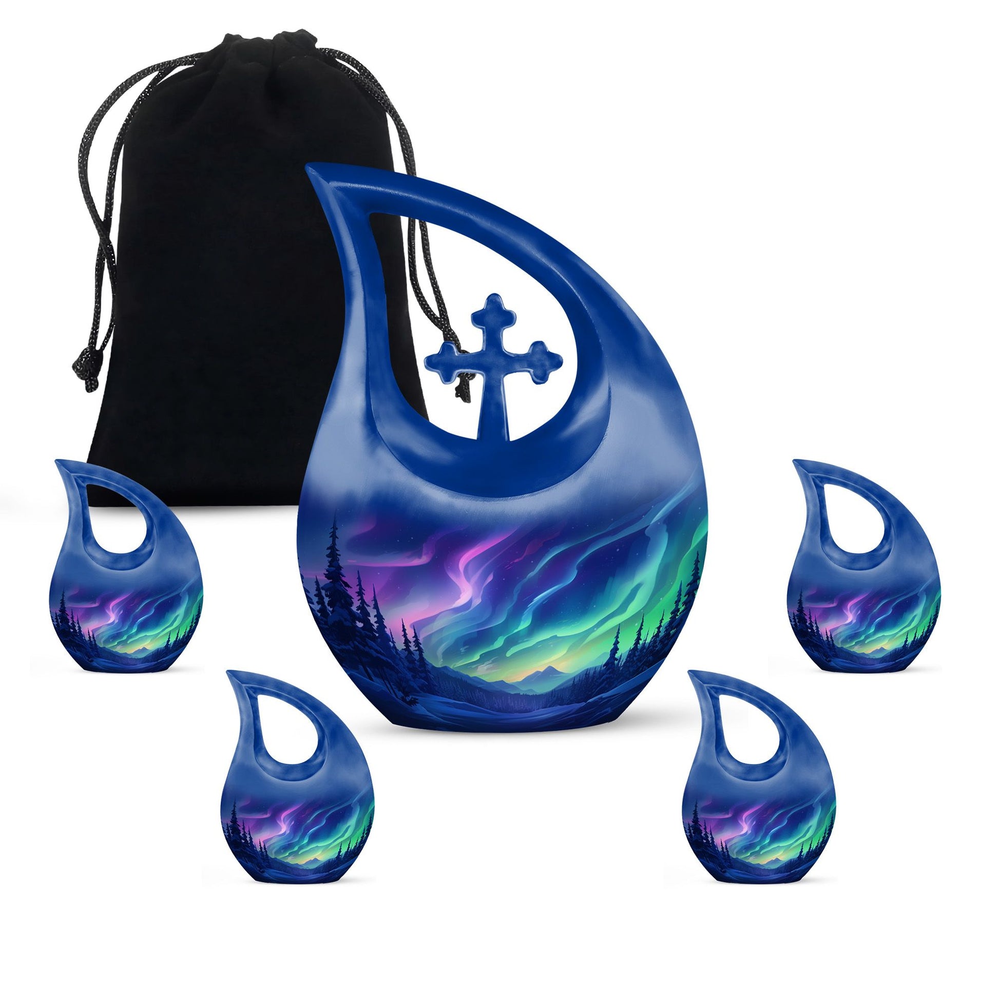 Aurora Borealis - Northern Lights Teardrop, Heart Shape Urn
