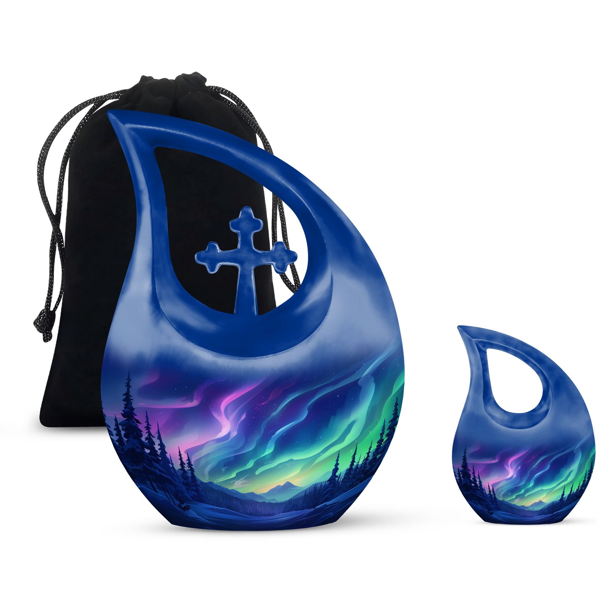 Aurora Borealis - Northern Lights Teardrop, Heart Shape Urn