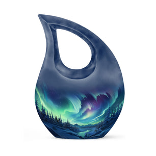 Aurora Borealiss Forest - Northern Light Teardrop, Heart Urn For Ashes