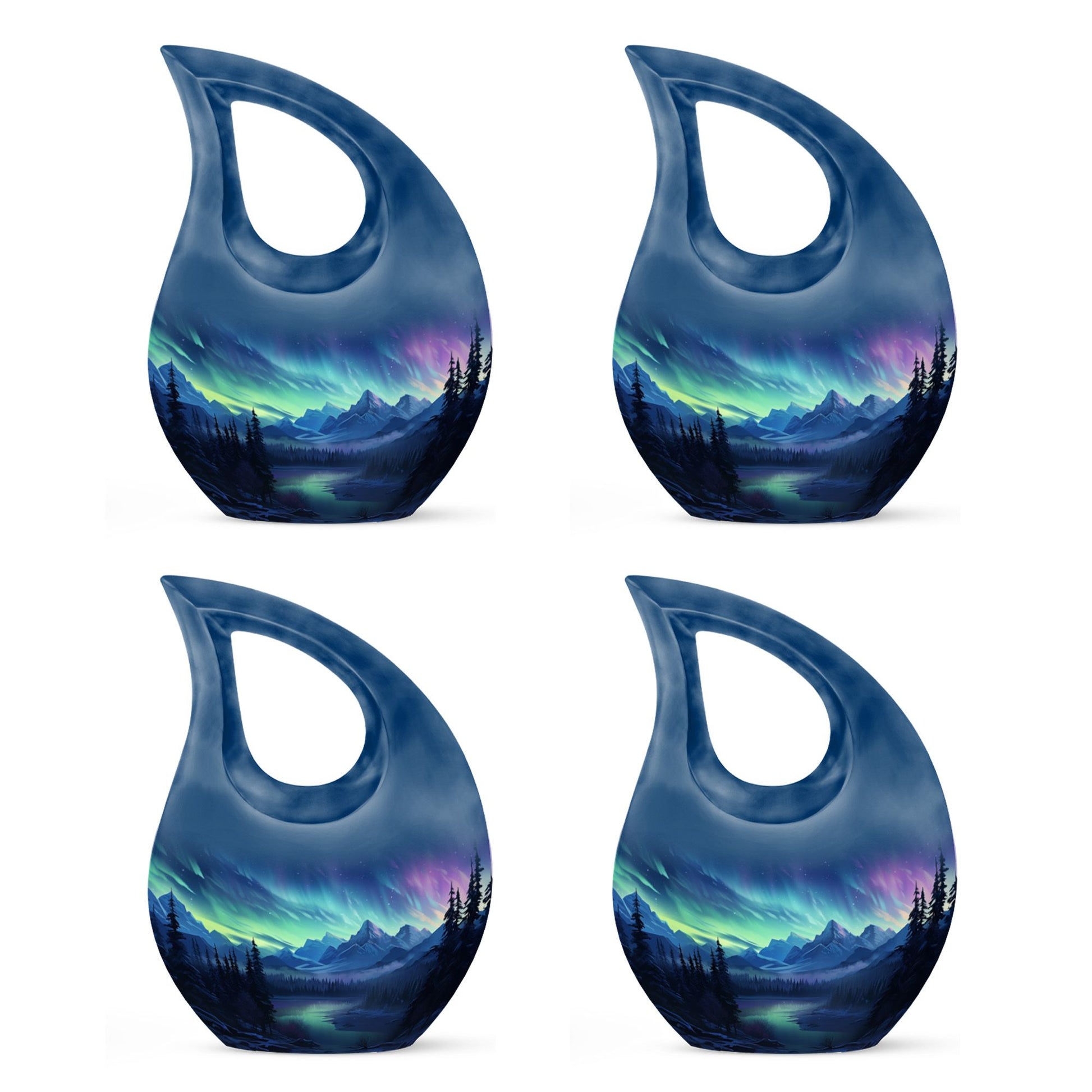 Mountain Lake - Northern Lights Teardrop, Heart Shape Urn