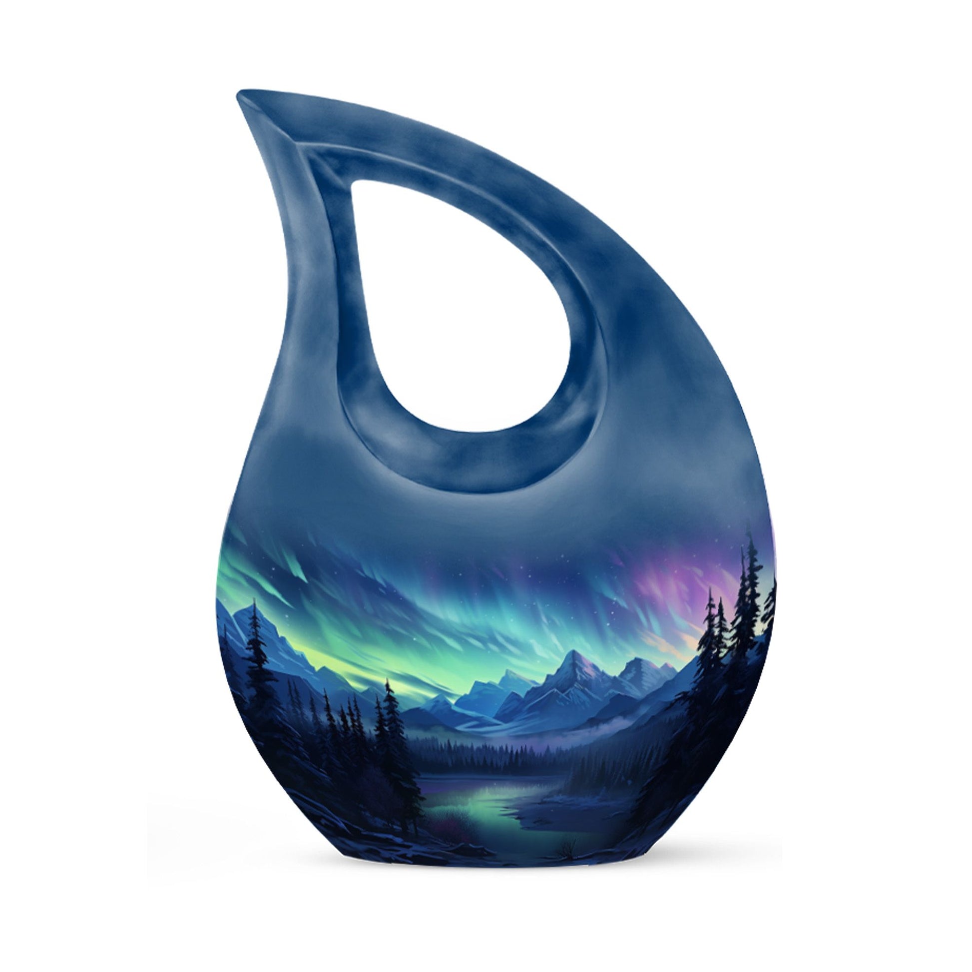 Mountain Lake - Northern Lights Teardrop, Heart Shape Urn