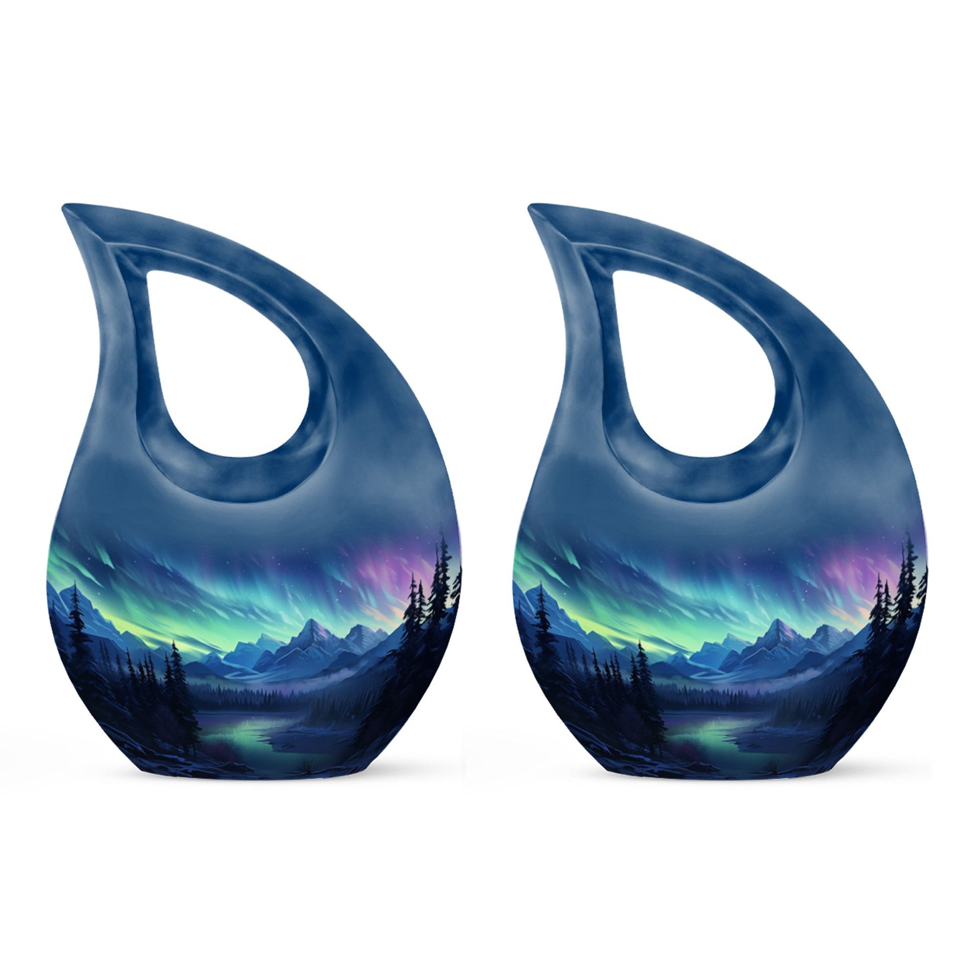 Mountain Lake - Northern Lights Teardrop, Heart Shape Urn