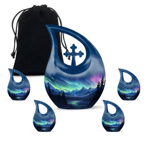 Mountain Lake - Northern Lights Teardrop, Heart Shape Urn