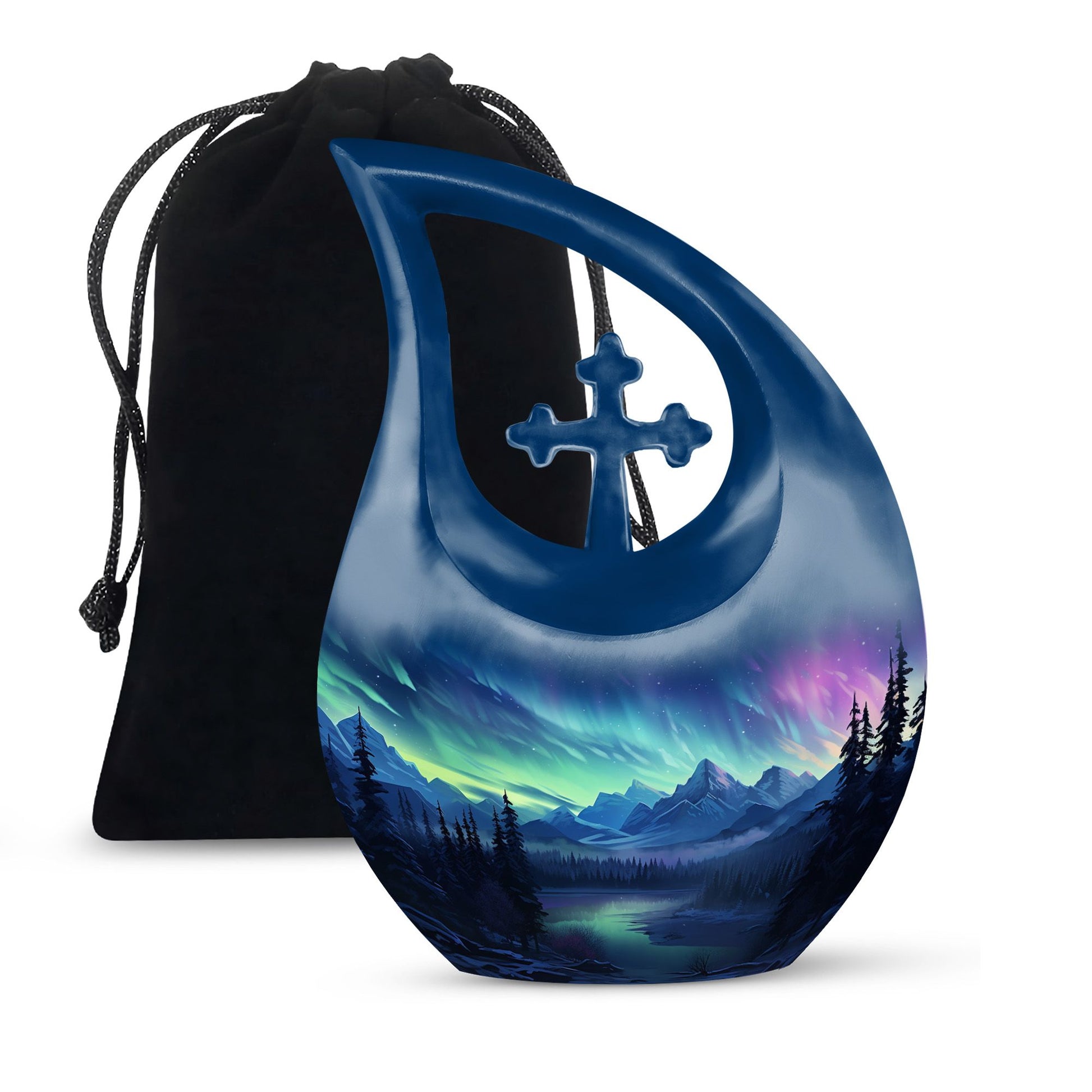 Mountain Lake - Northern Lights Teardrop, Heart Shape Urn