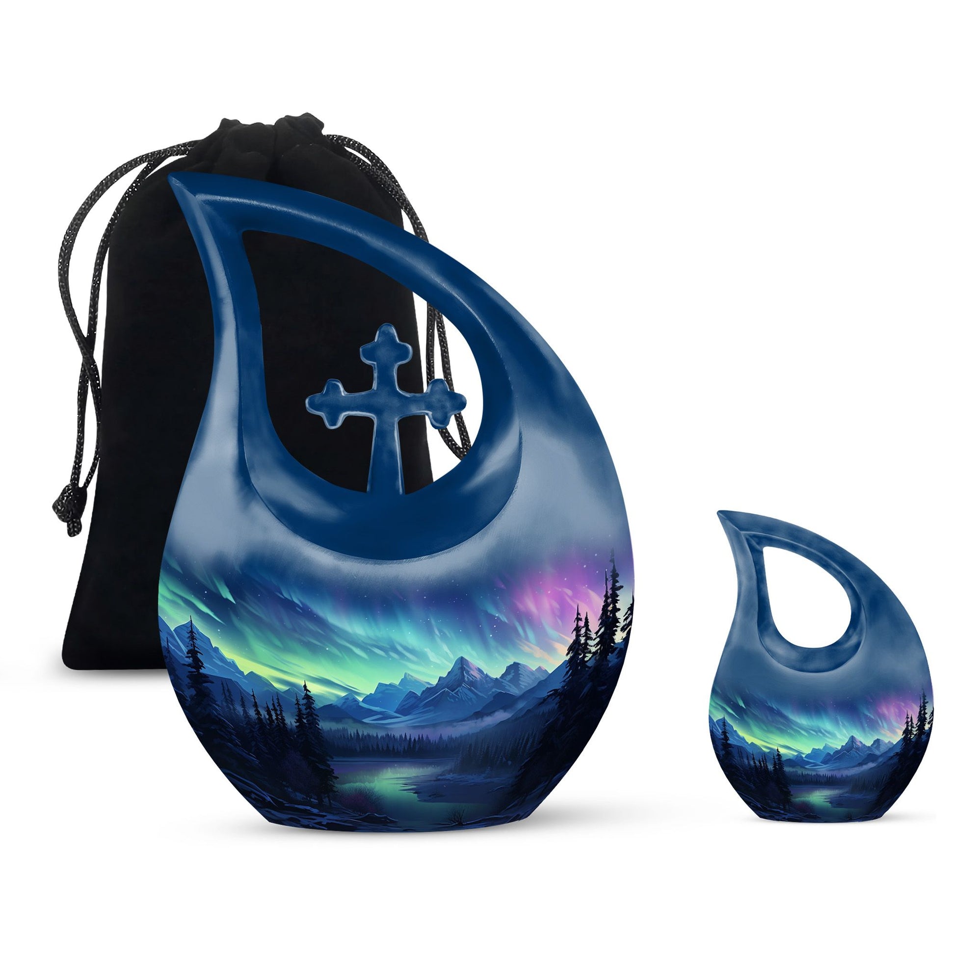 Mountain Lake - Northern Lights Teardrop, Heart Shape Urn