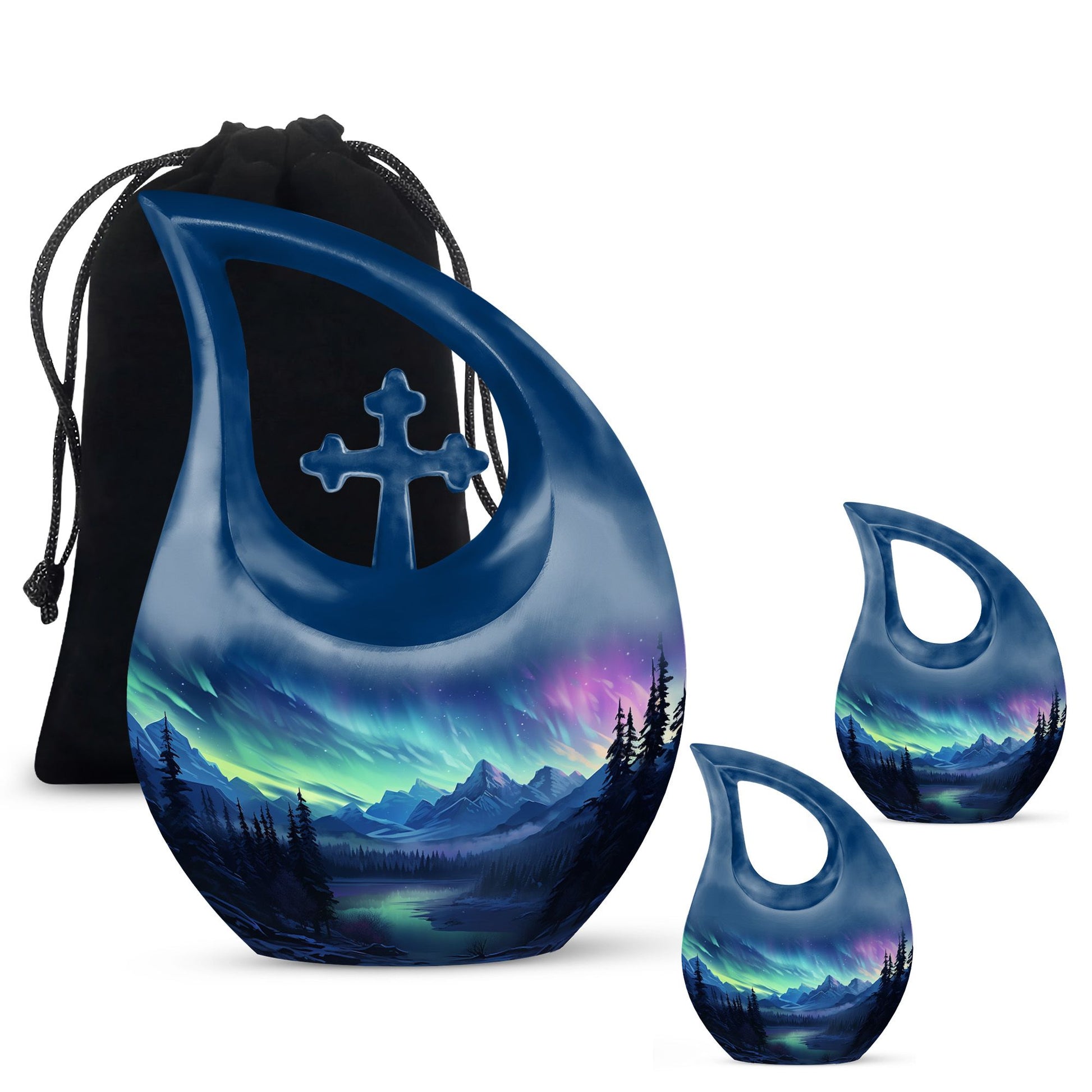 Mountain Lake - Northern Lights Teardrop, Heart Shape Urn