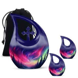 Cosmic Blaze - Northern Lights Large Teardrop, Heart Urn For Ashes