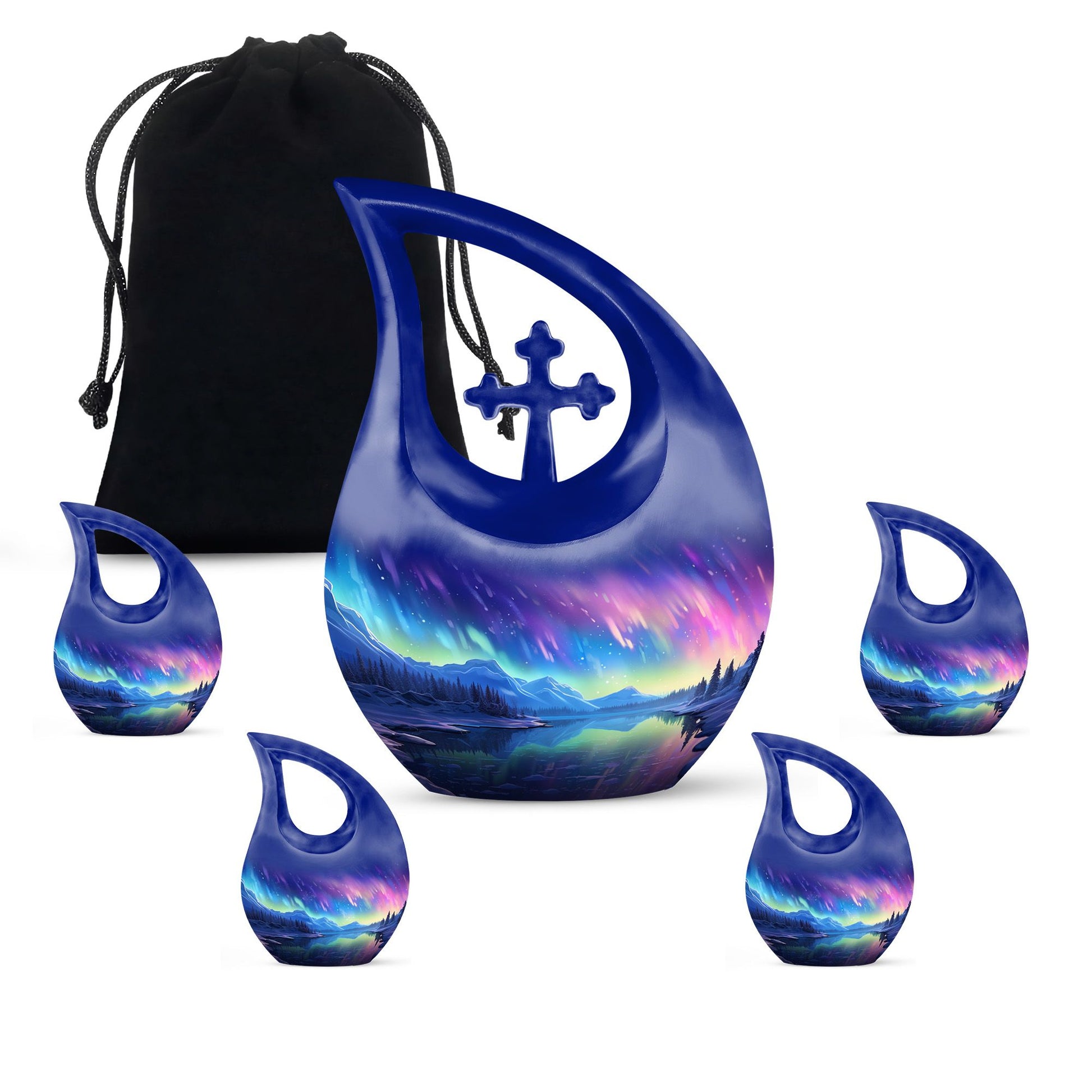 Mountain - Northern Lights Teardrop, Heart Cremation Urn