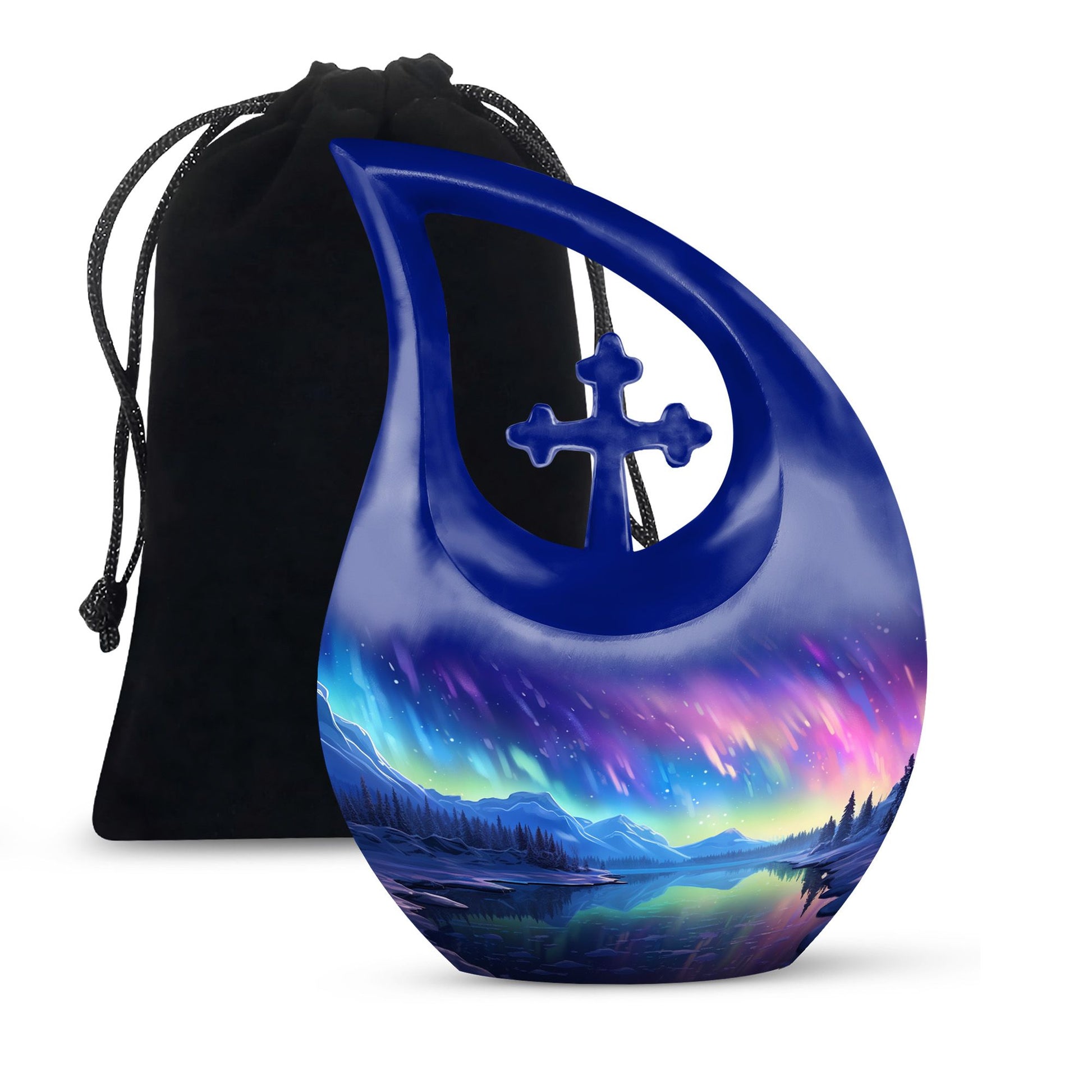 Mountain - Northern Lights Teardrop, Heart Cremation Urn