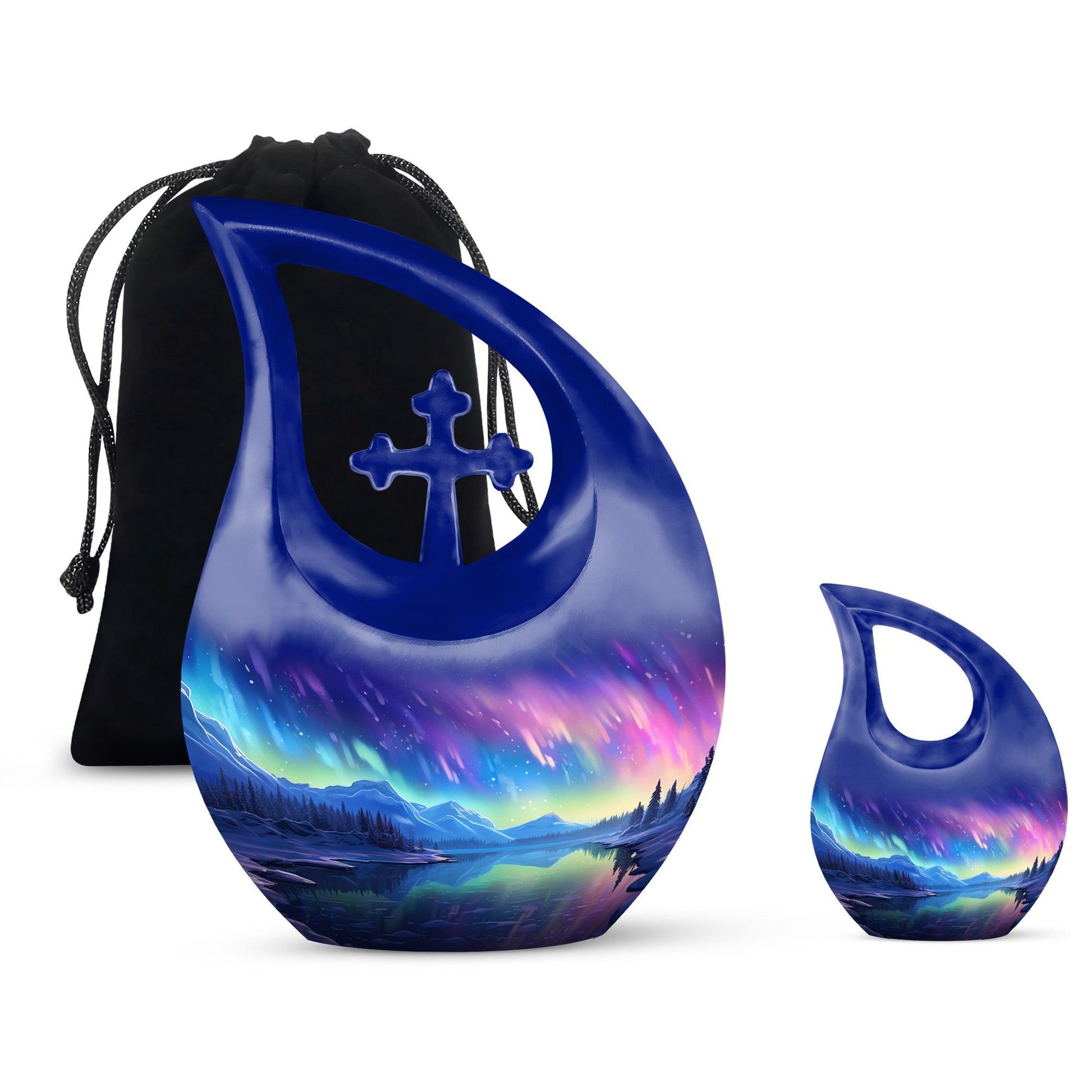 Mountain - Northern Lights Teardrop, Heart Cremation Urn