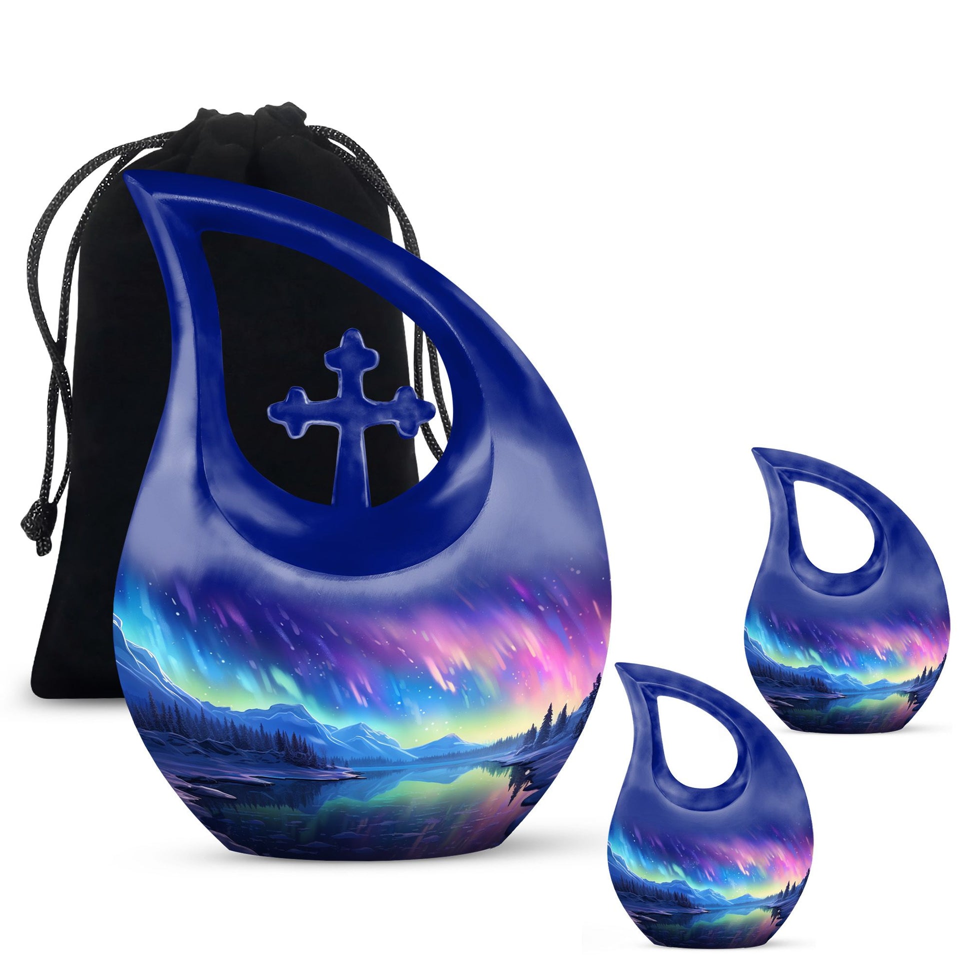 Mountain - Northern Lights Teardrop, Heart Cremation Urn
