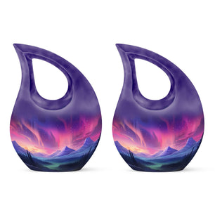 Evening Skies - Northern Light Teardrop, Heart Cremation Urn For Ashes
