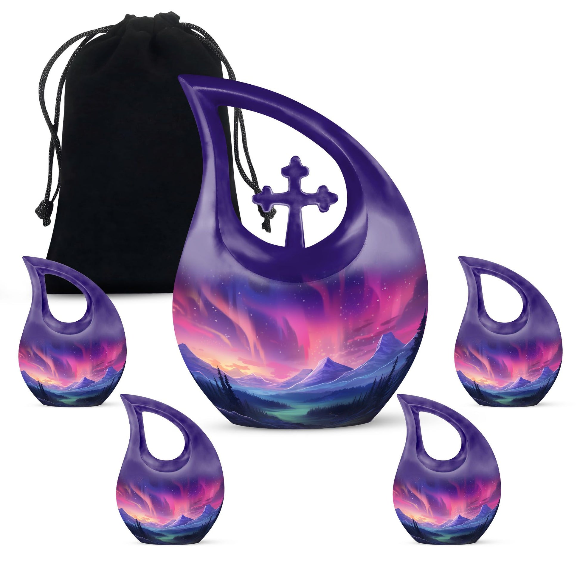 Evening Skies - Northern Light Teardrop, Heart Cremation Urn For Ashes