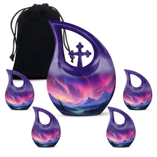 Evening Skies - Northern Light Teardrop, Heart Cremation Urn For Ashes
