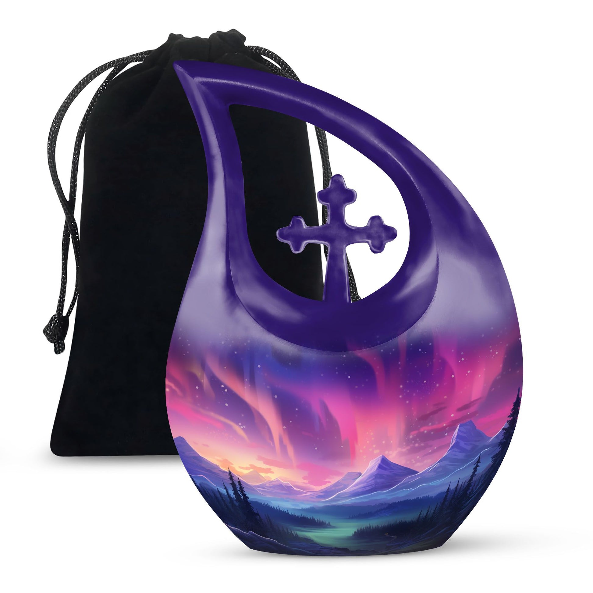 Evening Skies - Northern Light Teardrop, Heart Cremation Urn For Ashes