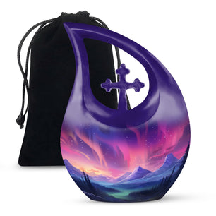 Evening Skies - Northern Light Teardrop, Heart Cremation Urn For Ashes