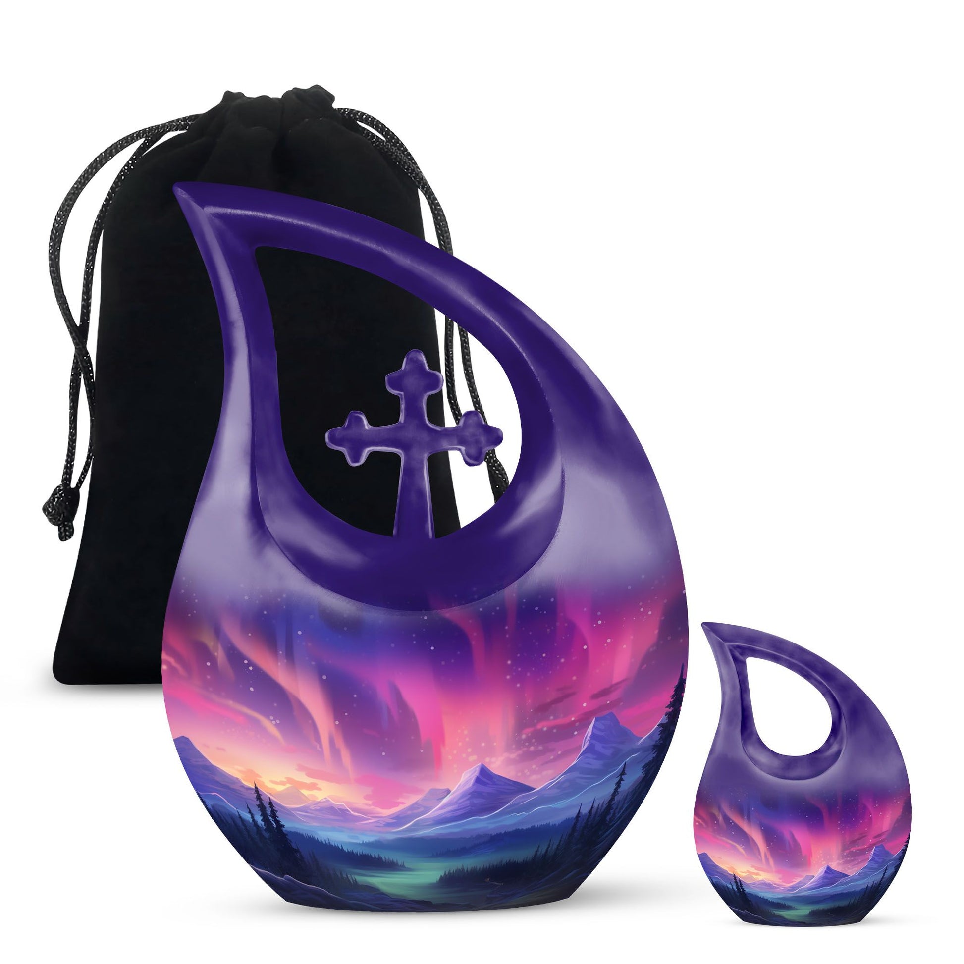 Evening Skies - Northern Light Teardrop, Heart Cremation Urn For Ashes