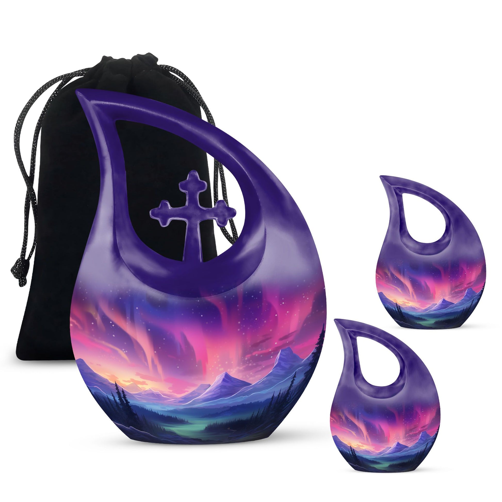 Evening Skies - Northern Light Teardrop, Heart Cremation Urn For Ashes