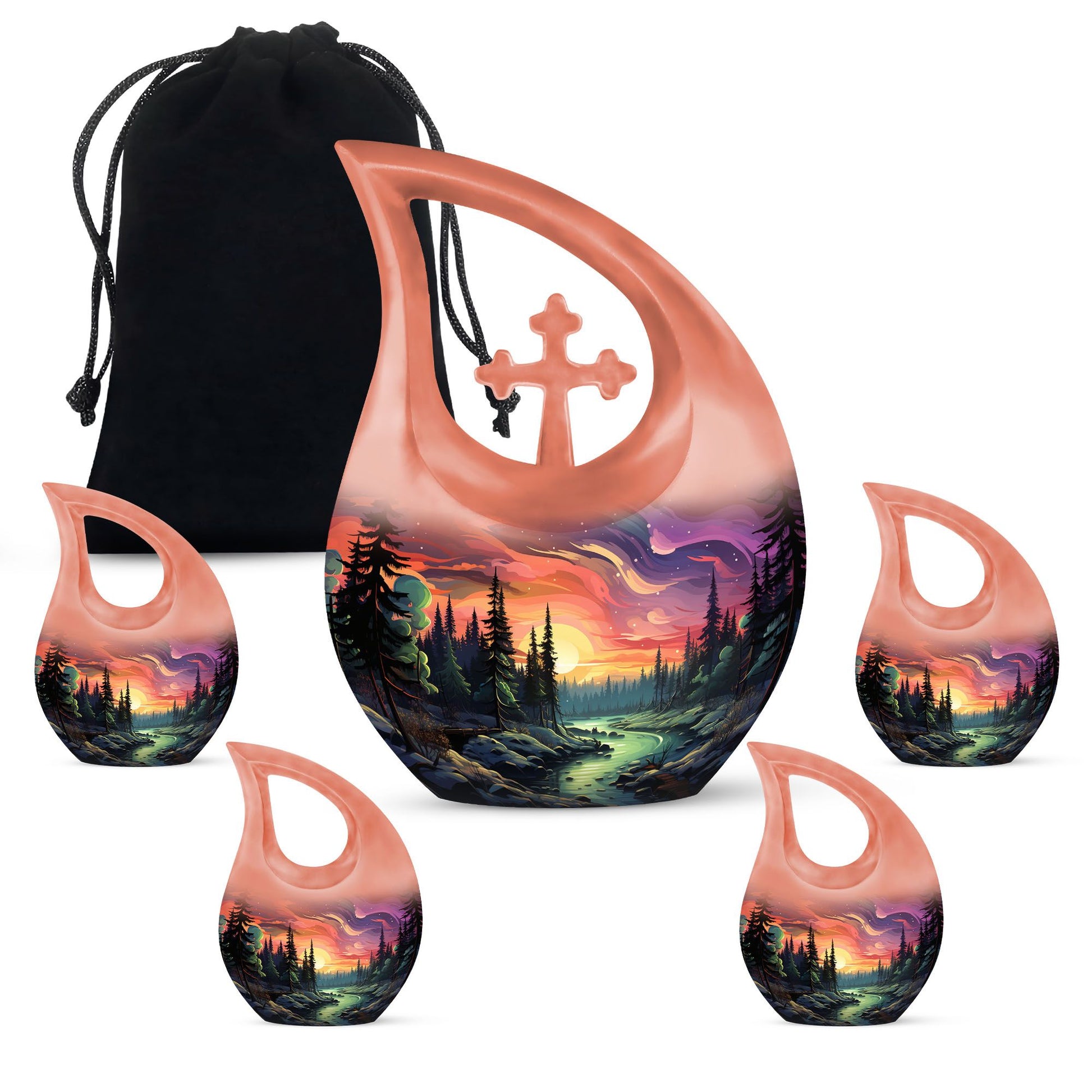 Twilight Forest - Northern Lights Large Teardrop, Heart Urn For Ashes