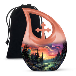 Twilight Forest - Northern Lights Large Teardrop, Heart Urn For Ashes