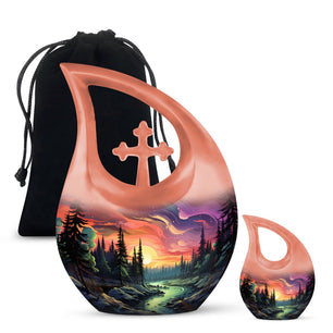 Twilight Forest - Northern Lights Large Teardrop, Heart Urn For Ashes