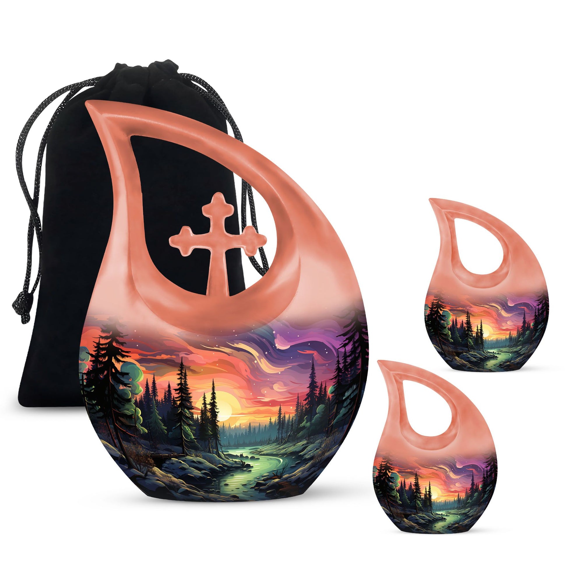 Twilight Forest - Northern Lights Large Teardrop, Heart Urn For Ashes