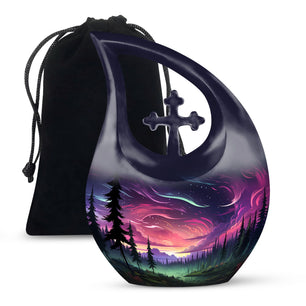 Whispers Of Dusk - Northern Lights Teardrop, Heart Cremation Urn