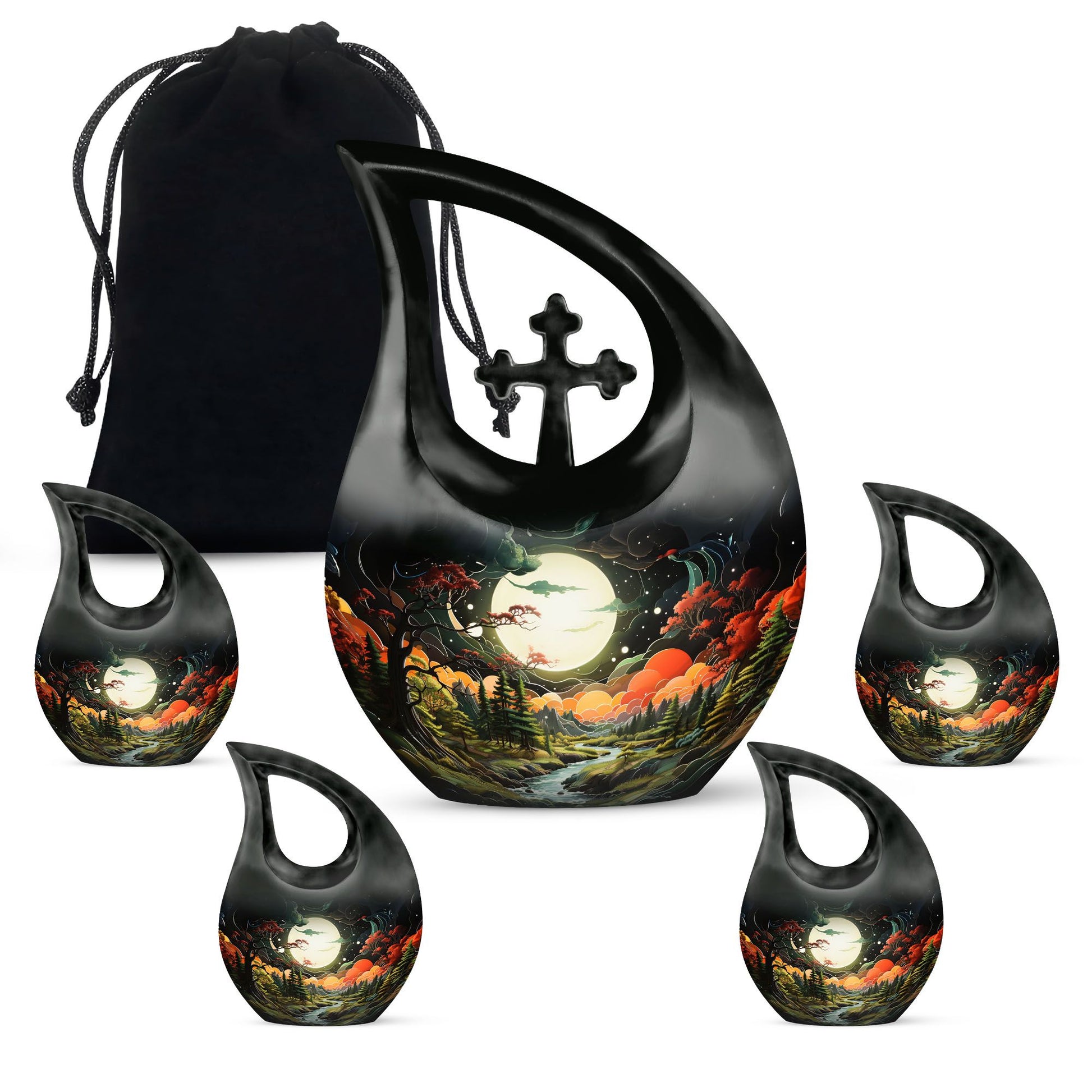 Lunar In Valley - Northern Lights Teardrop, Heart Cremation Urn