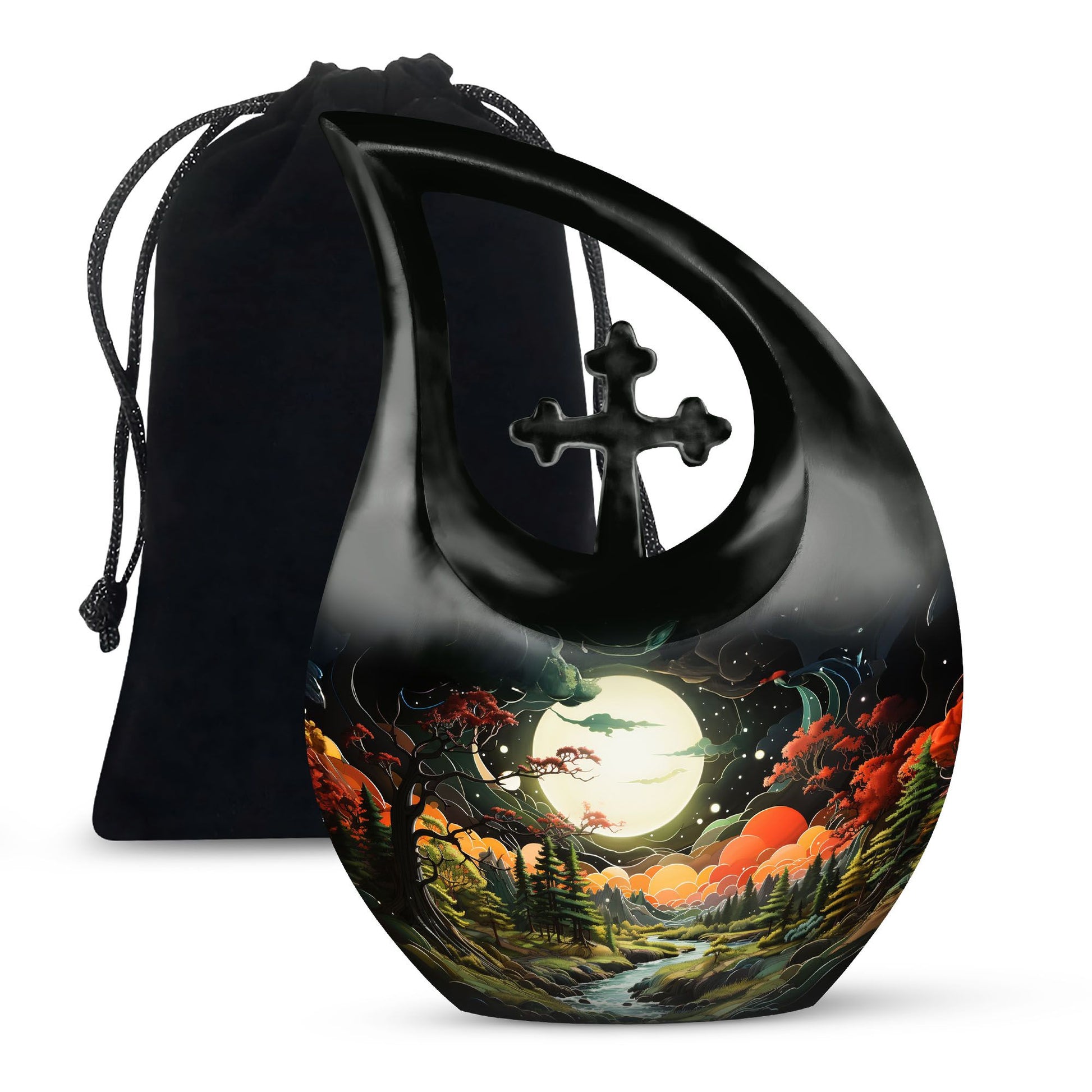 Lunar In Valley - Northern Lights Teardrop, Heart Cremation Urn