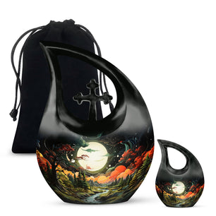 Lunar In Valley - Northern Lights Teardrop, Heart Cremation Urn