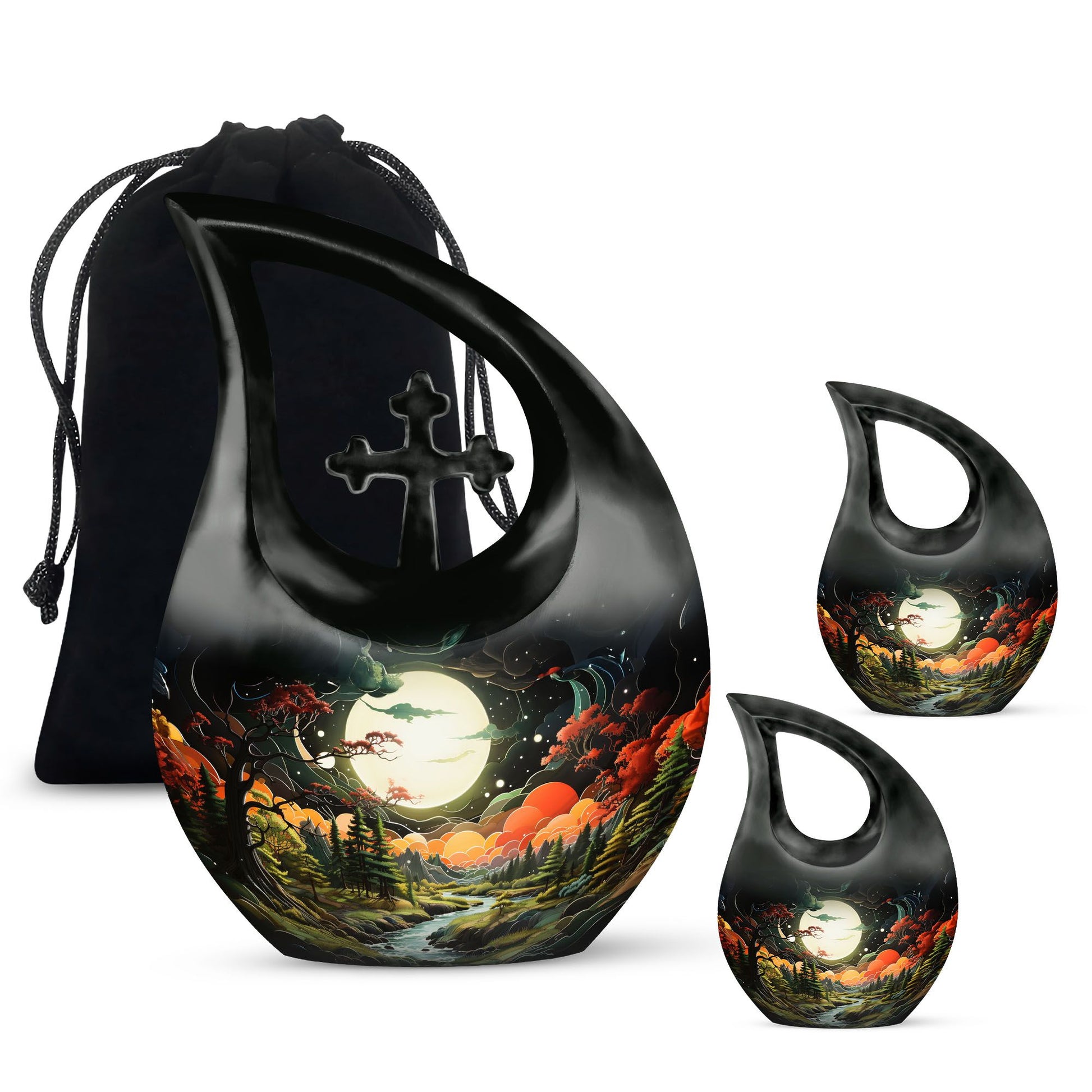 Lunar In Valley - Northern Lights Teardrop, Heart Cremation Urn