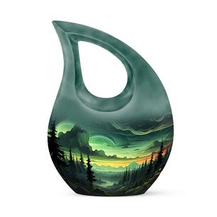 Twilight At The Forest - Northern Lights Large Teardrop, Heart Urn