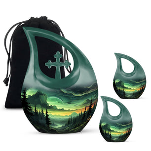 Twilight At The Forest - Northern Lights Large Teardrop, Heart Urn